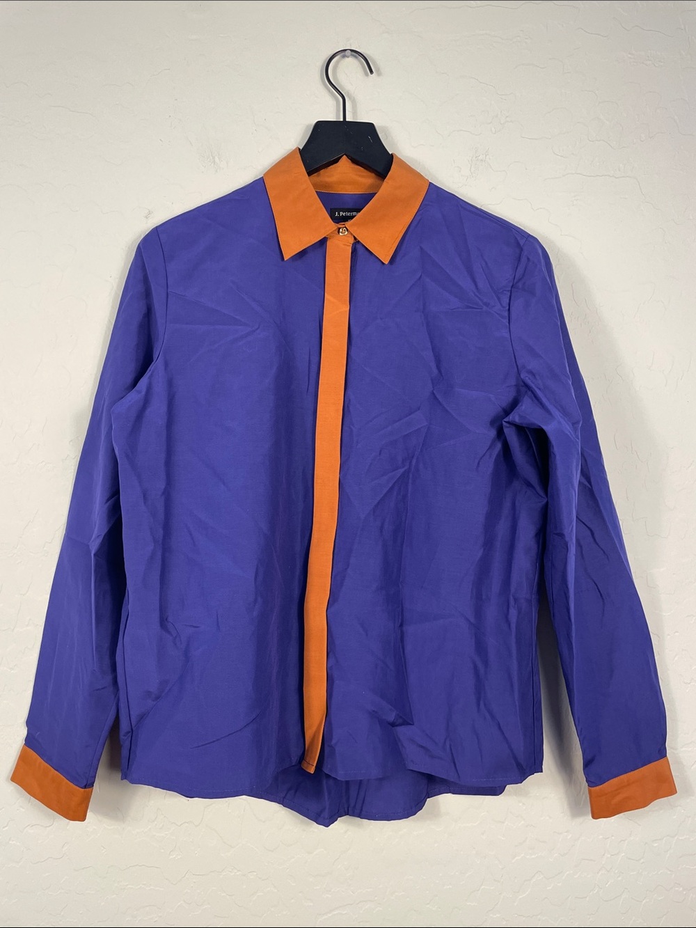 Vintage J. Peterman Purple Button-Down Shirt with Orange Contrast Trim